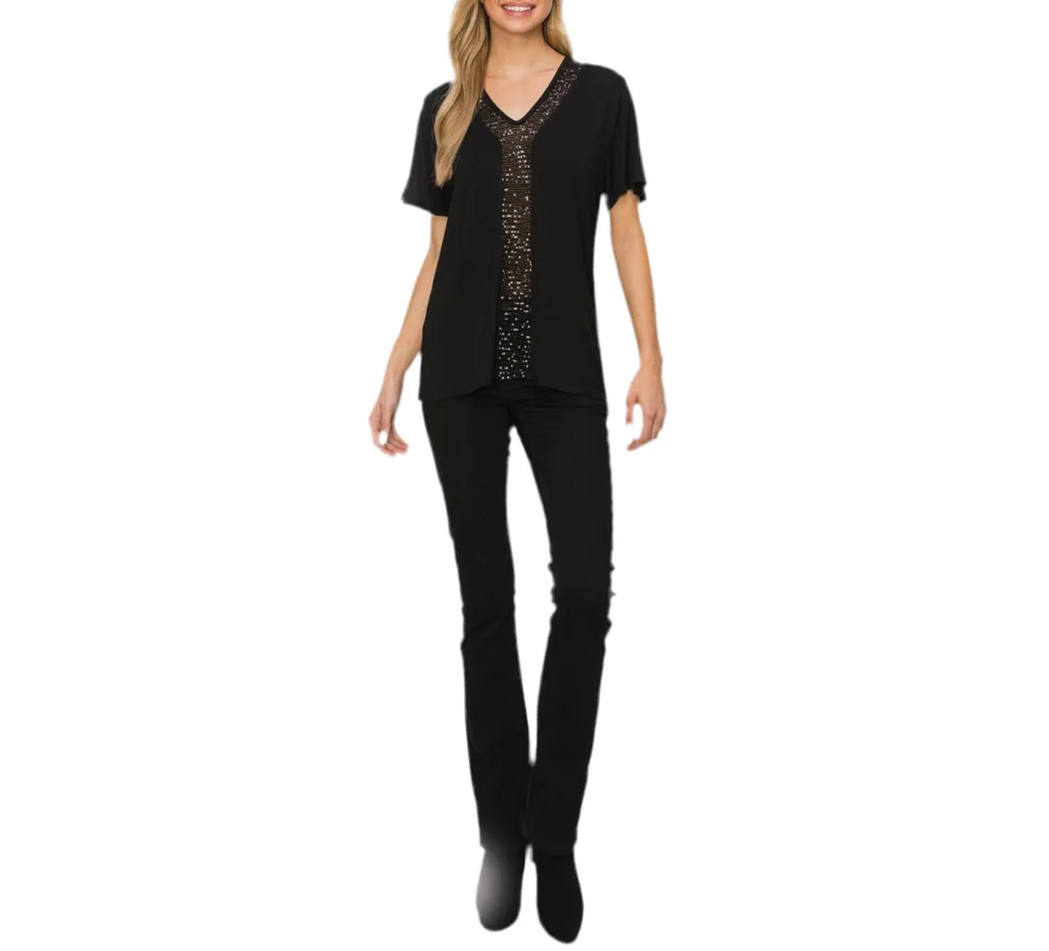 Sequin Inset Short Sleeve Top