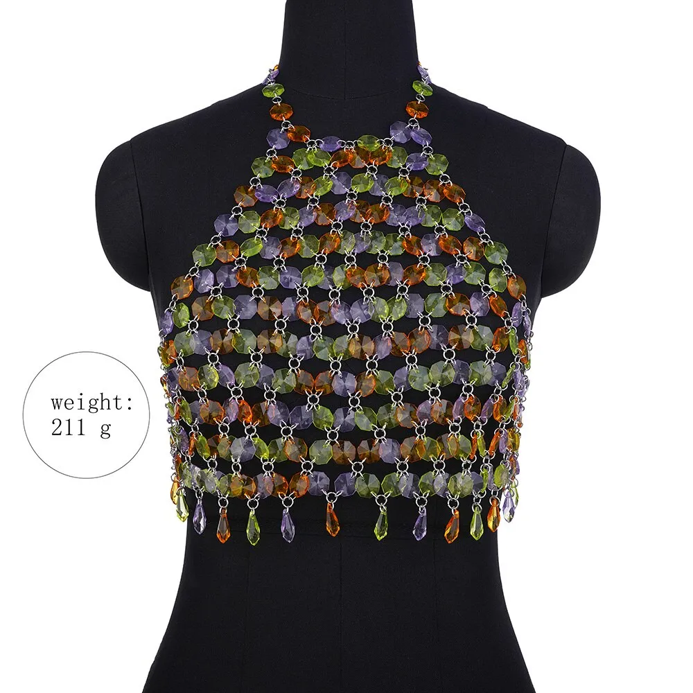 Sexy Punk Backless Crystal Halter Top