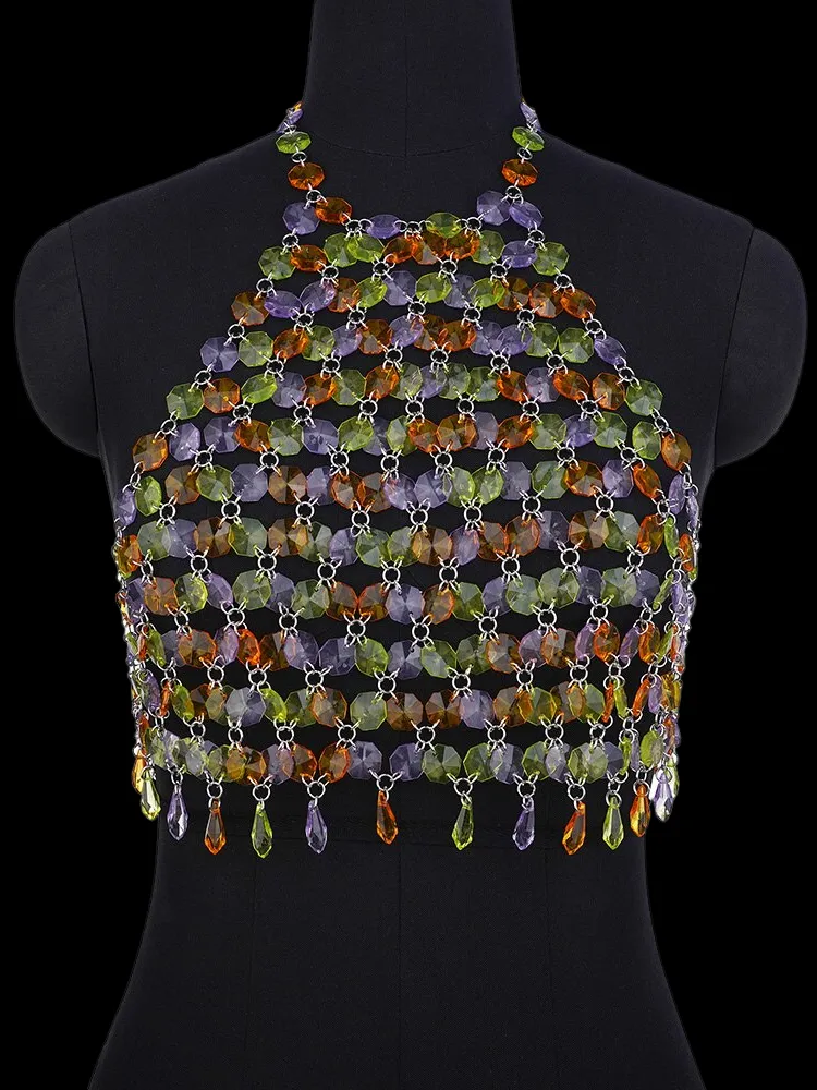 Sexy Punk Backless Crystal Halter Top