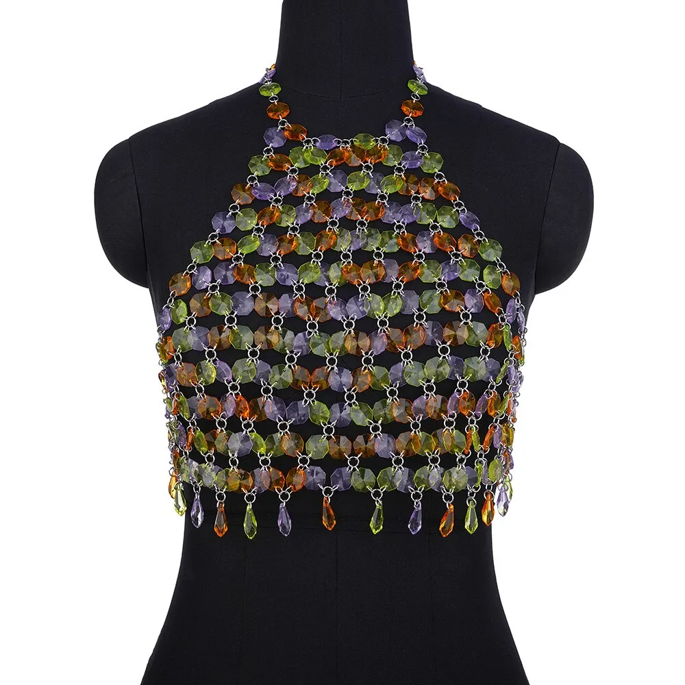 Sexy Punk Backless Crystal Halter Top