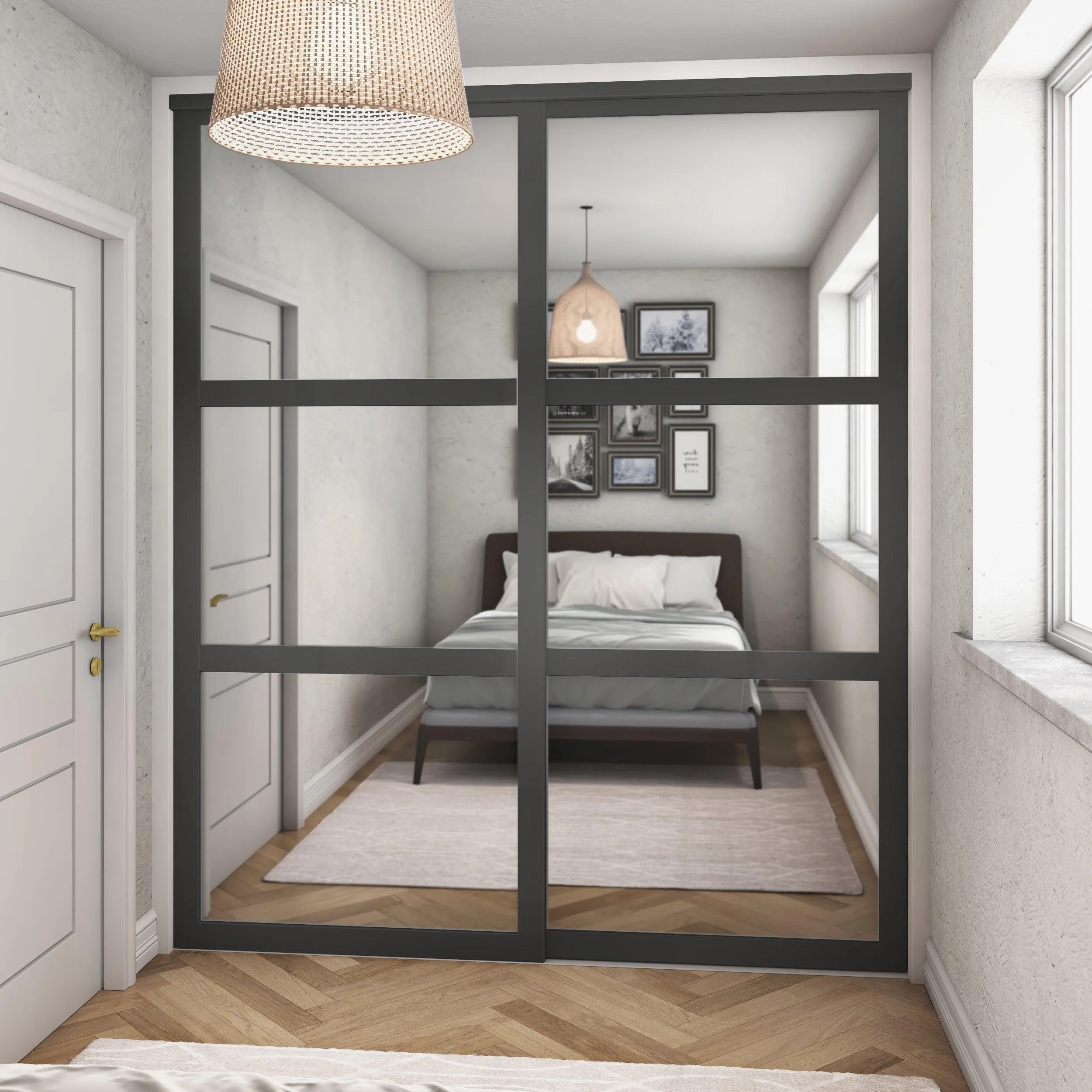 Shaker Graphite Frame 2 Door Mirror Sliding Wardrobe Kit