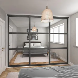 Shaker Graphite Frame 3 Door Mirror Sliding Wardrobe Kit