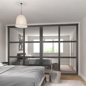 Shaker Graphite Frame 4 Door Mirror Sliding Wardrobe Kit