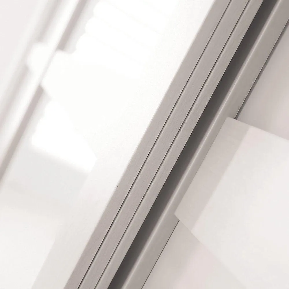 Shaker Light Grey Frame White Glass 4 Door Mirror Sliding Wardrobe Kit