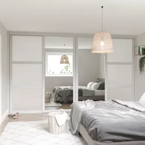 Shaker Light Grey Frame White Glass 4 Door Mirror Sliding Wardrobe Kit