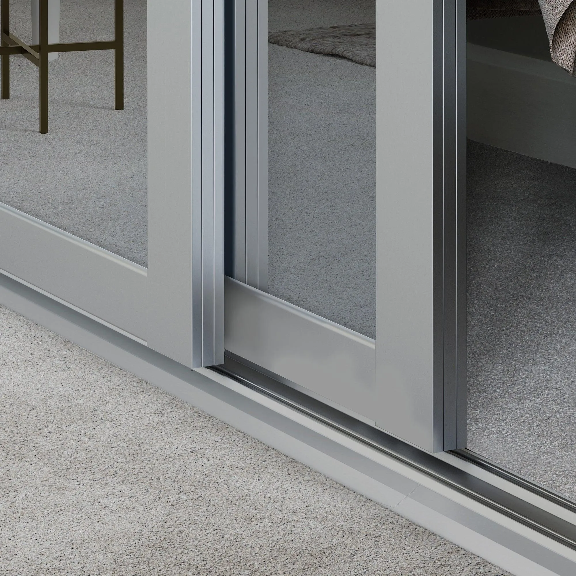 Shaker Light Grey Frame White Glass 4 Door Mirror Sliding Wardrobe Kit