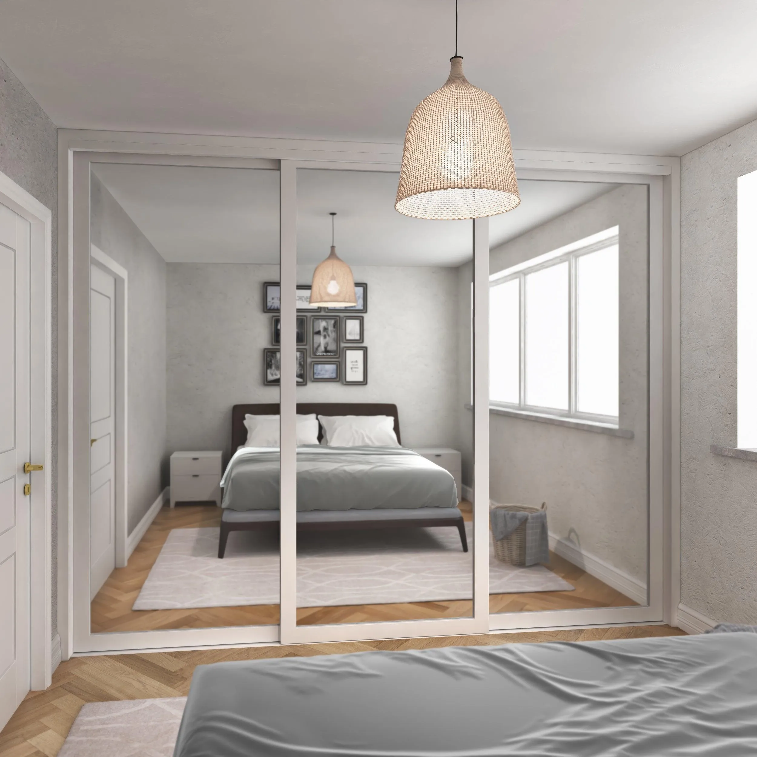 Shaker White Frame 3 Mirror Door Sliding Wardrobe Kit