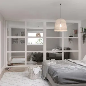 Shaker White Frame 4 Door Mirror Sliding Wardrobe Kit