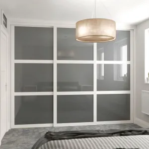 Shaker White Frame Grey Glass 3 Door Sliding Wardrobe Kit