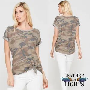 Short Sleeve Camo Knot Tunic Top