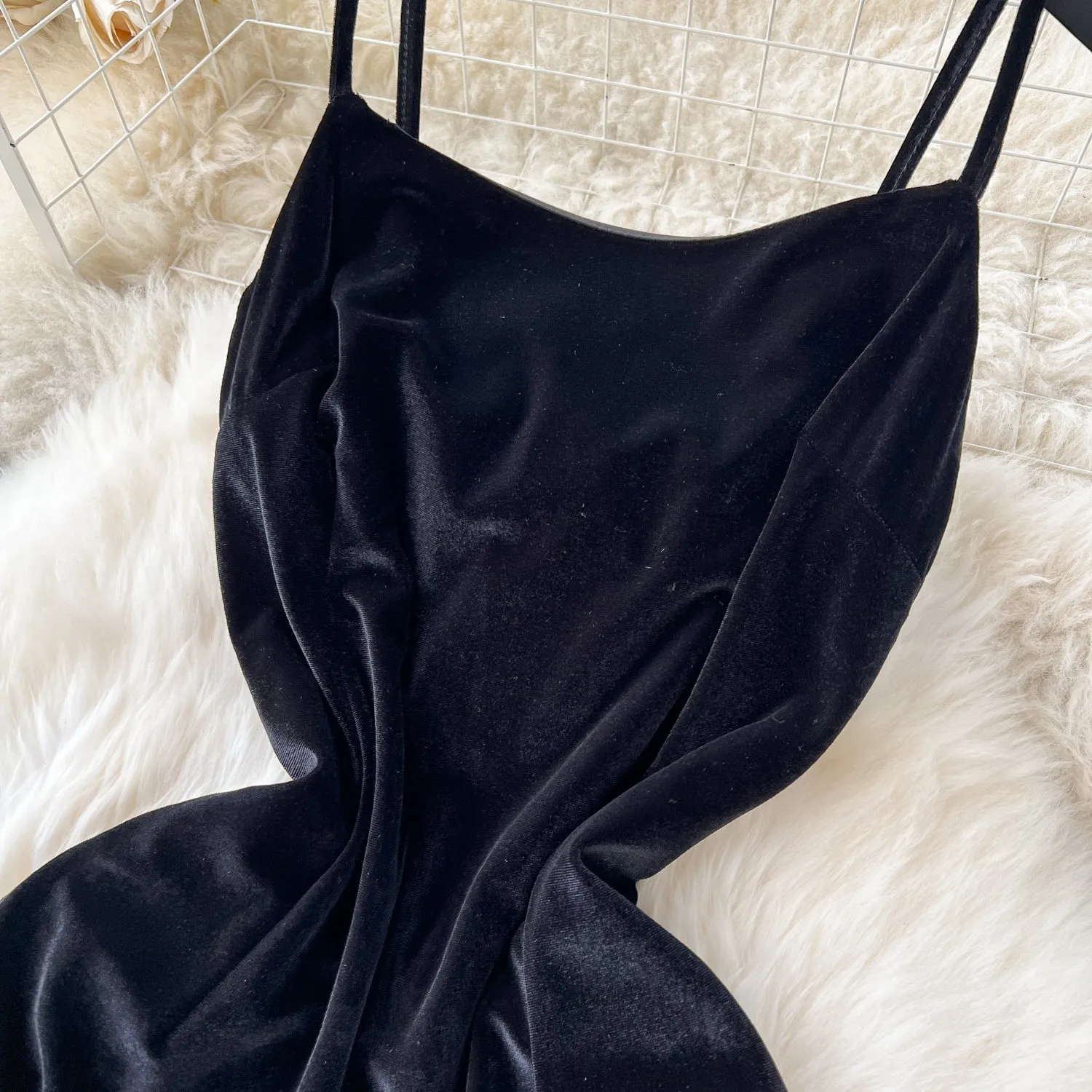 Suede Mesh Patchwork Fishtail Slip Dress