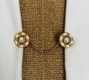 Sweater Clips Round Pearl Sweater Clip Rhinestone Cardigan Clasp Cosplay Chain Clasps Wedding Gift for Mom Gifts for Her by Fabulici