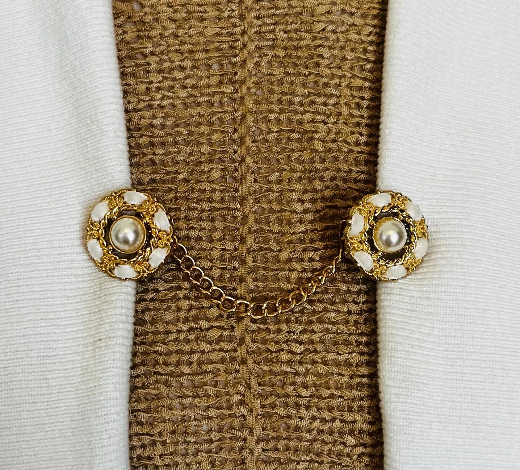 Sweater Clips Round Pearl Sweater Clip Rhinestone Cardigan Clasp Cosplay Chain Clasps Wedding Gift for Mom Gifts for Her by Fabulici