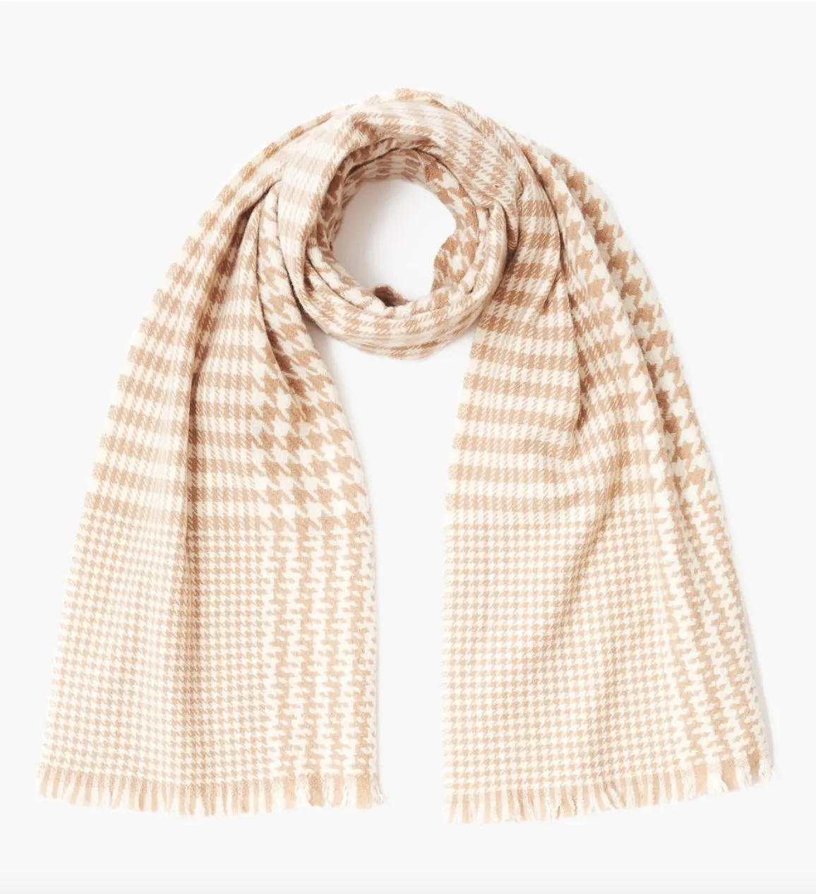 Taupe & White Houndstooth Cashmere and Wool Scarf
