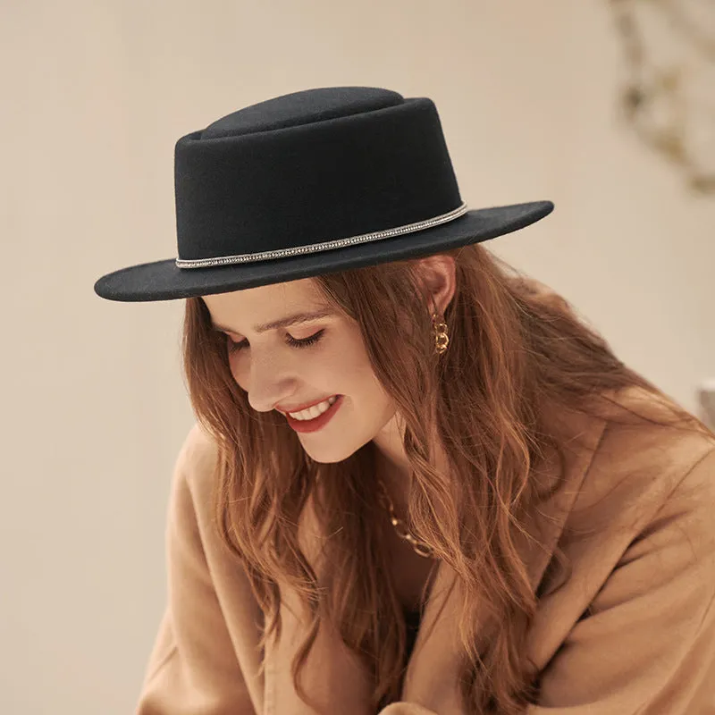 Top Hat Autumn and Winter Women's Fur Felt Hat Wool Top Hat