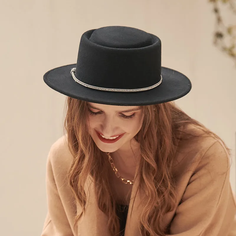Top Hat Autumn and Winter Women's Fur Felt Hat Wool Top Hat