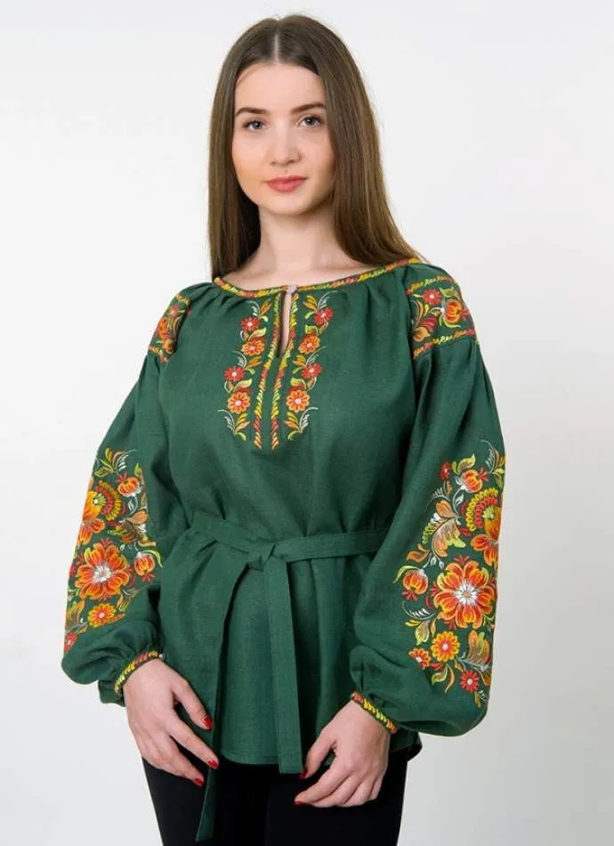 Traditional Ukrainian vyshyvanka with Petrykivka painted ornament