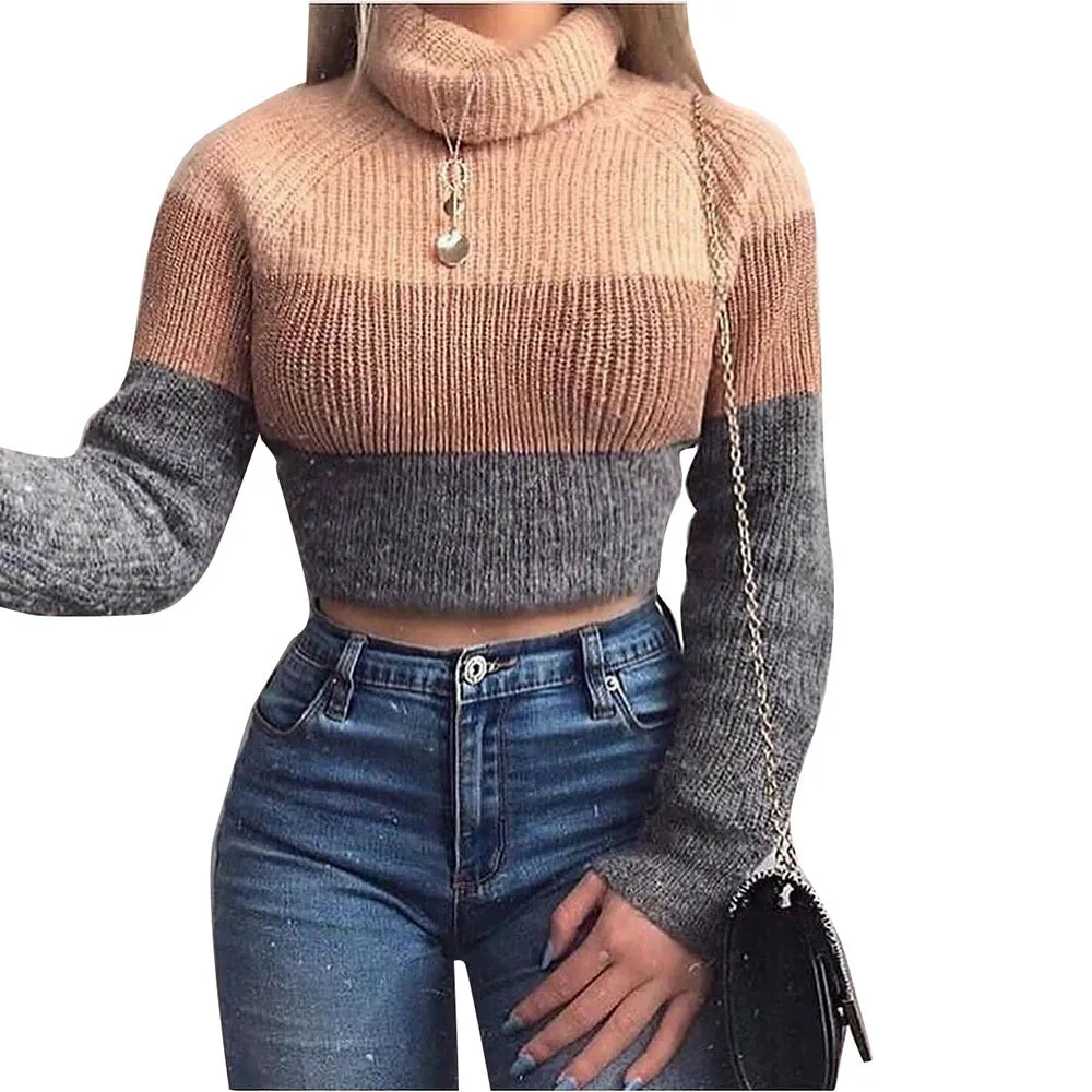 Tri-Color Knitted Turtleneck Sweater