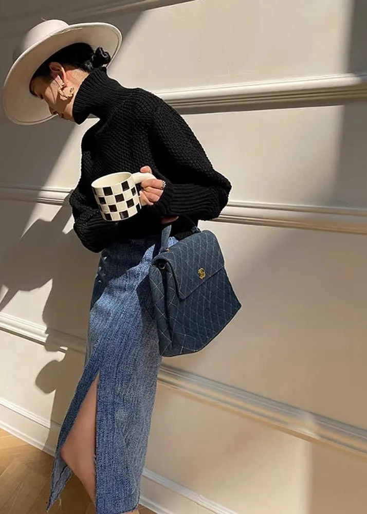 Turtle Neckline Pullover Knit Sweater