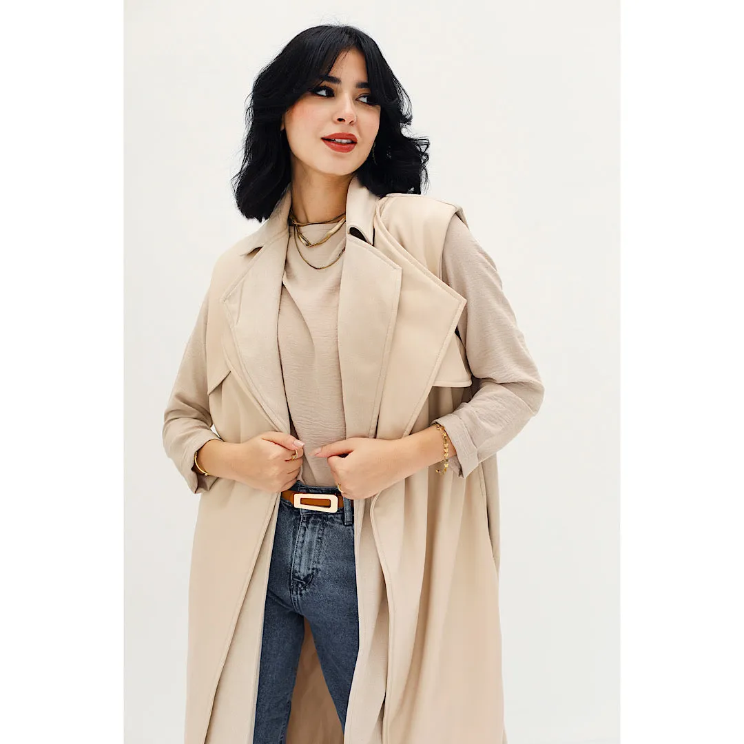 Two layer long beige vest