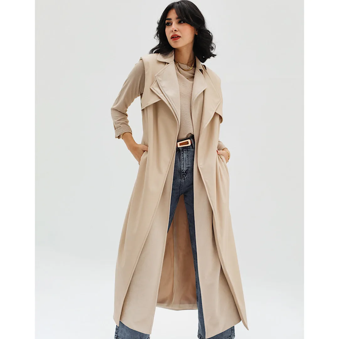 Two layer long beige vest