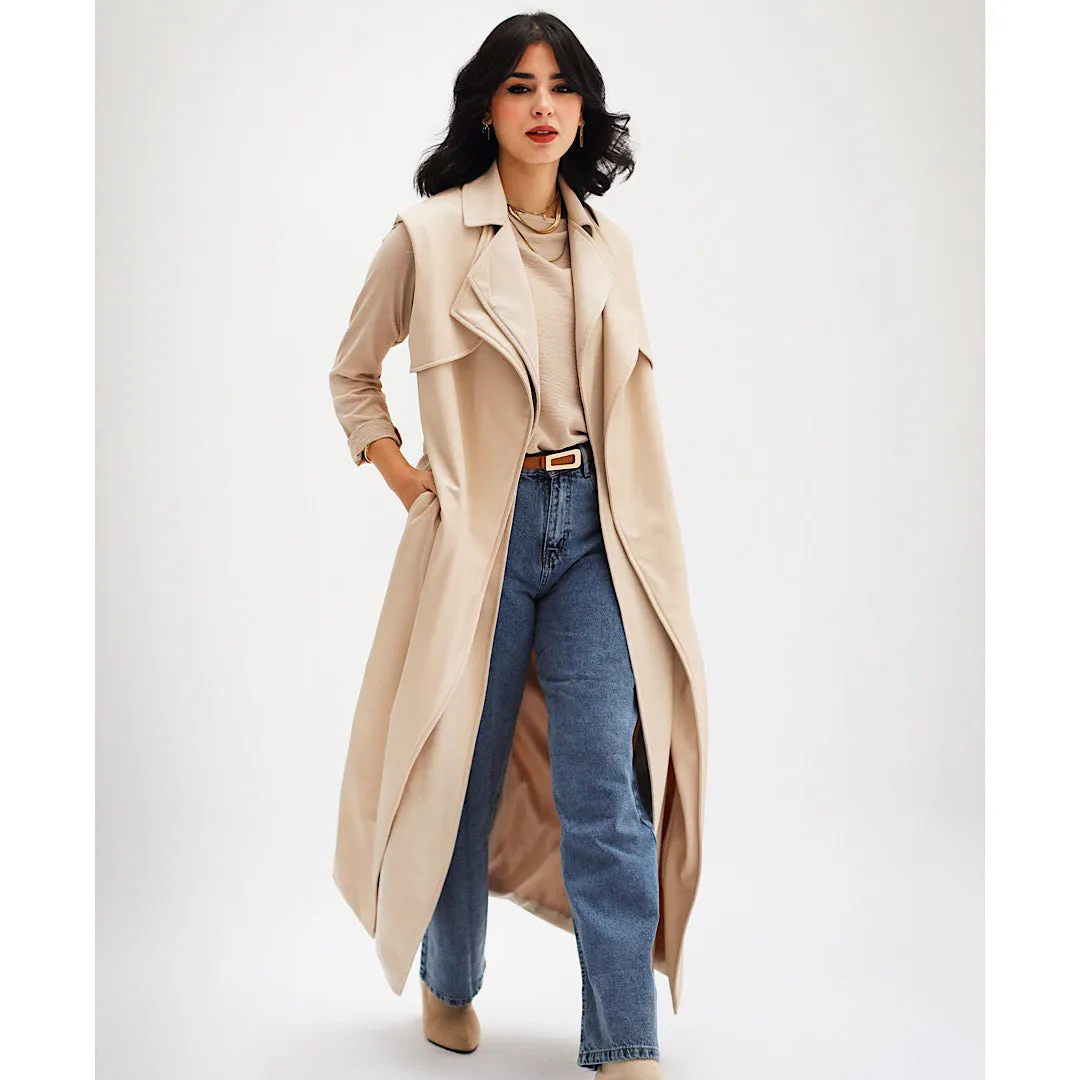 Two layer long beige vest
