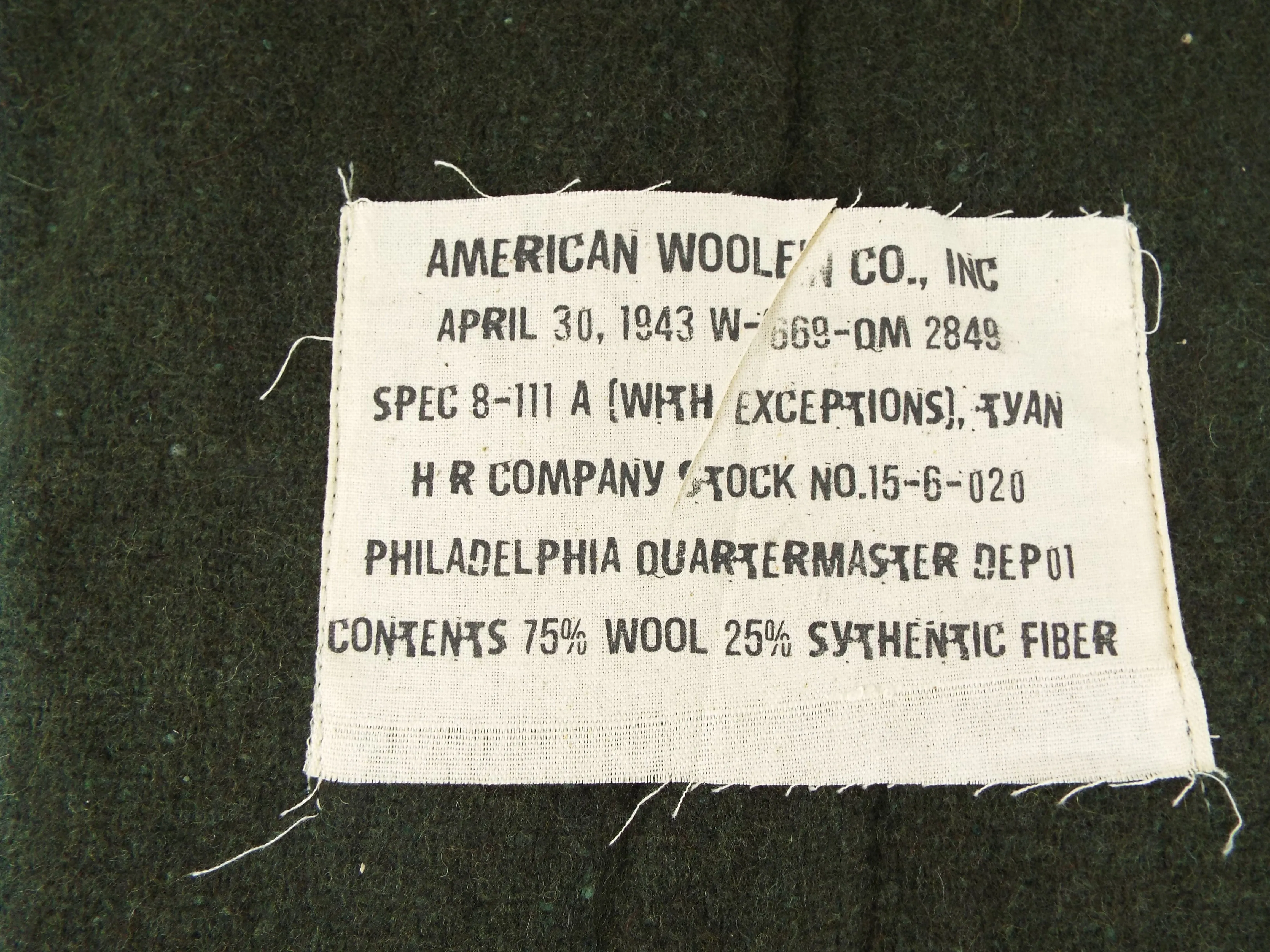 US Army military - Wool Rich Blanket - Green - High-Quality Replica - with label