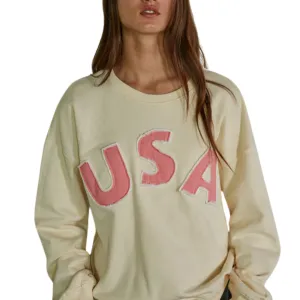 USA Patch Pullover Sweatshirt - Cream