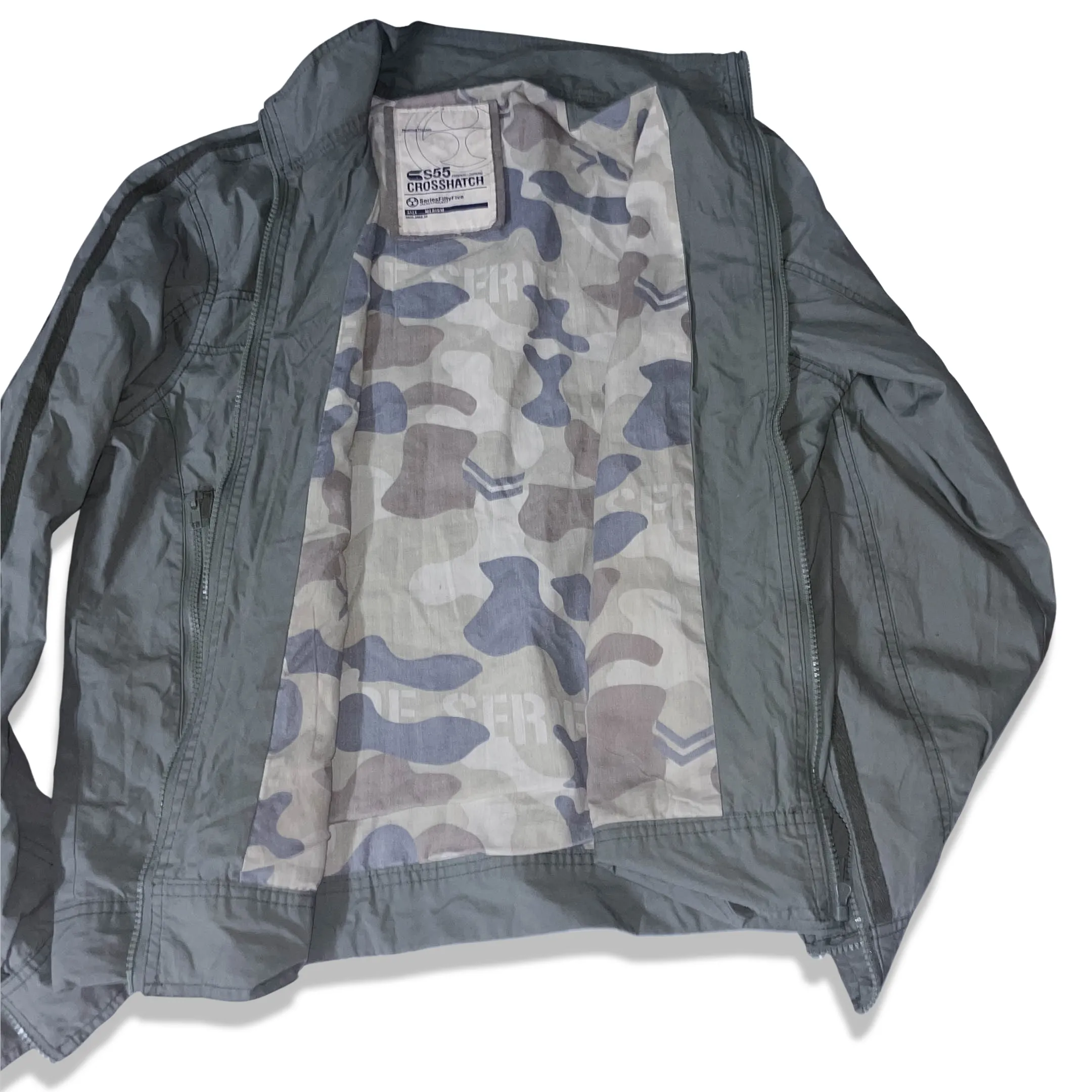 Vintage Crosshatch mens medium Army green military full zip up jacket