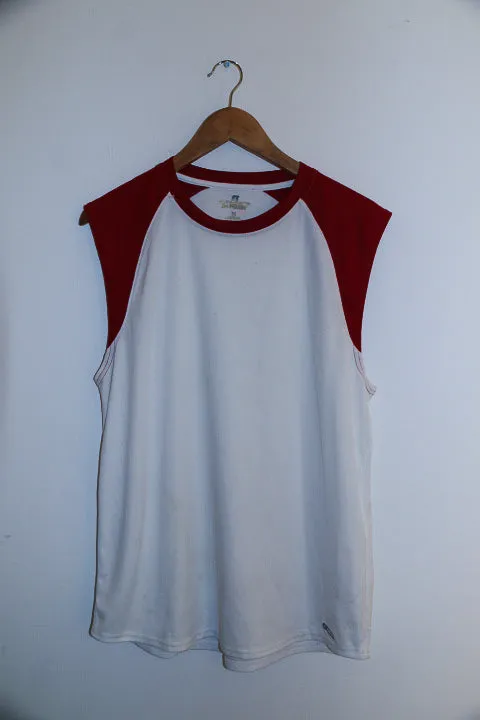 Vintage red and white mens large sleeveless tees