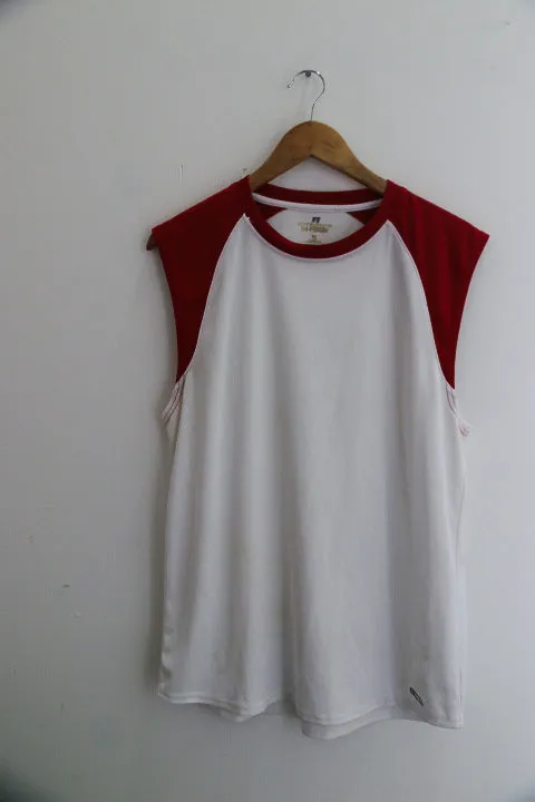 Vintage red and white mens large sleeveless tees