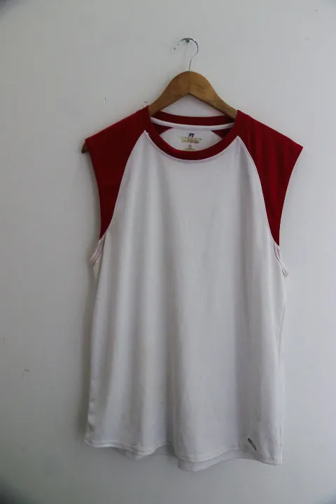 Vintage red and white mens large sleeveless tees