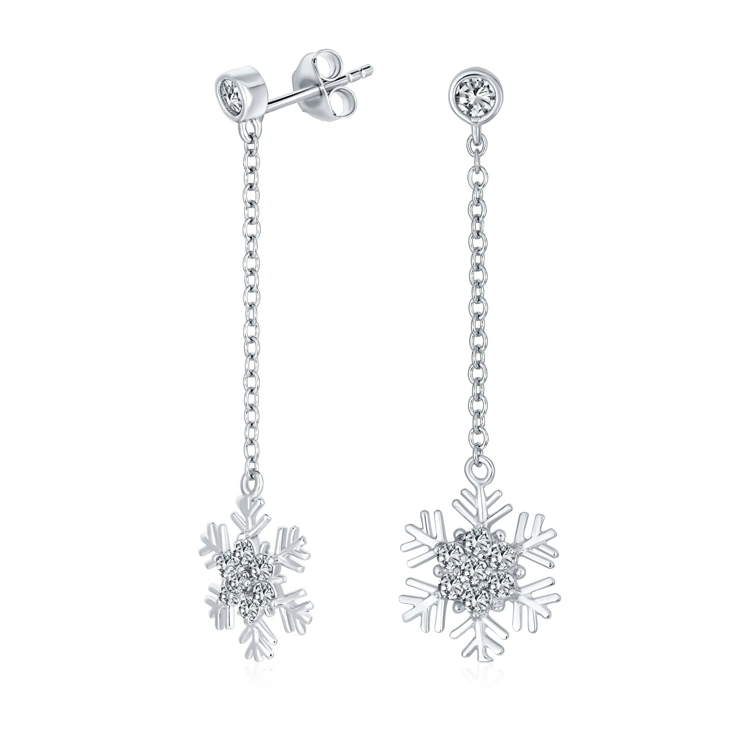 Winter Ice Blue Cubic Zirconia Snowflake Dangle Chandelier Earrings Sterling Silver