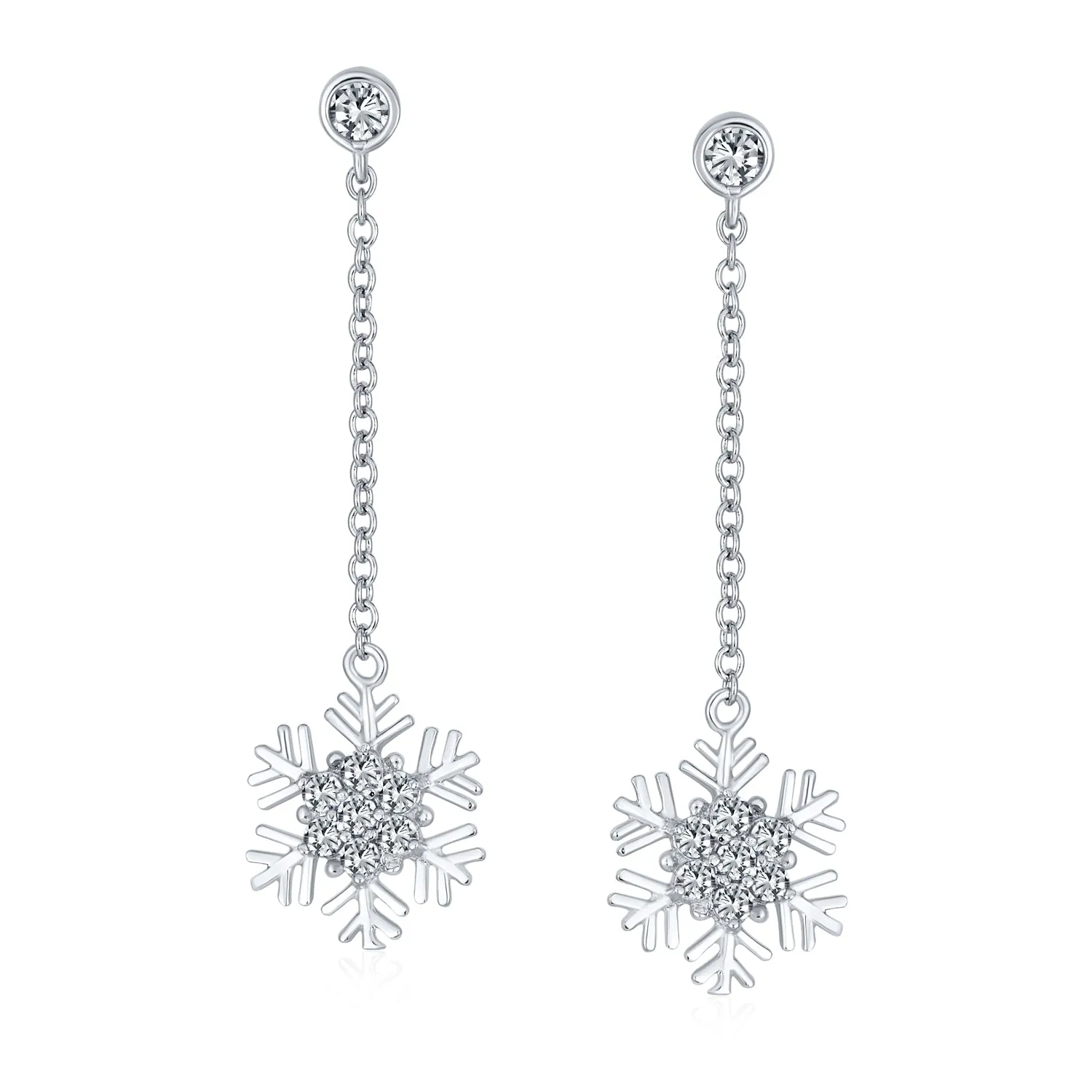 Winter Ice Blue Cubic Zirconia Snowflake Dangle Chandelier Earrings Sterling Silver