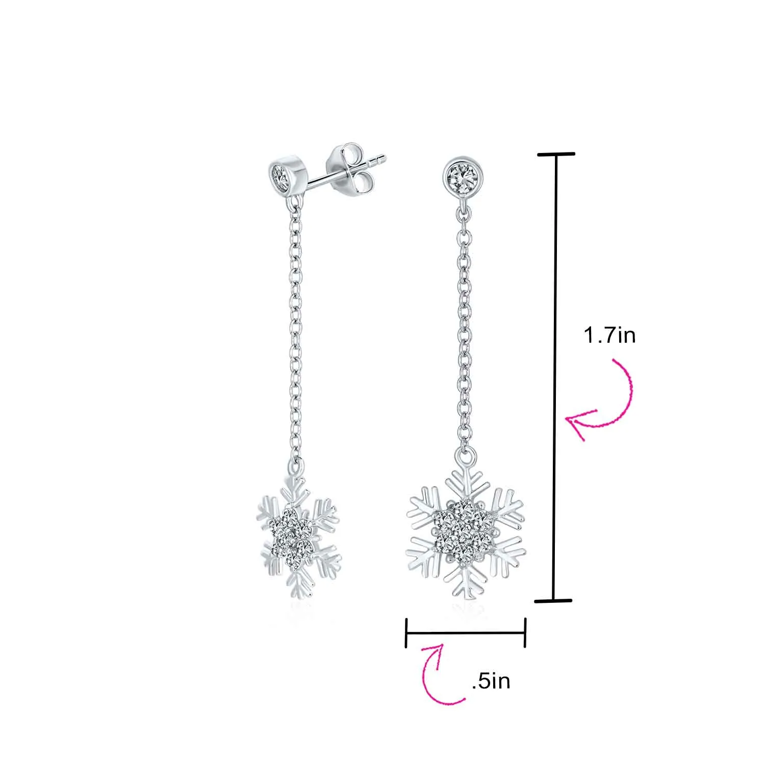Winter Ice Blue Cubic Zirconia Snowflake Dangle Chandelier Earrings Sterling Silver