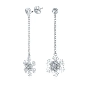 Winter Ice Blue Cubic Zirconia Snowflake Dangle Chandelier Earrings Sterling Silver