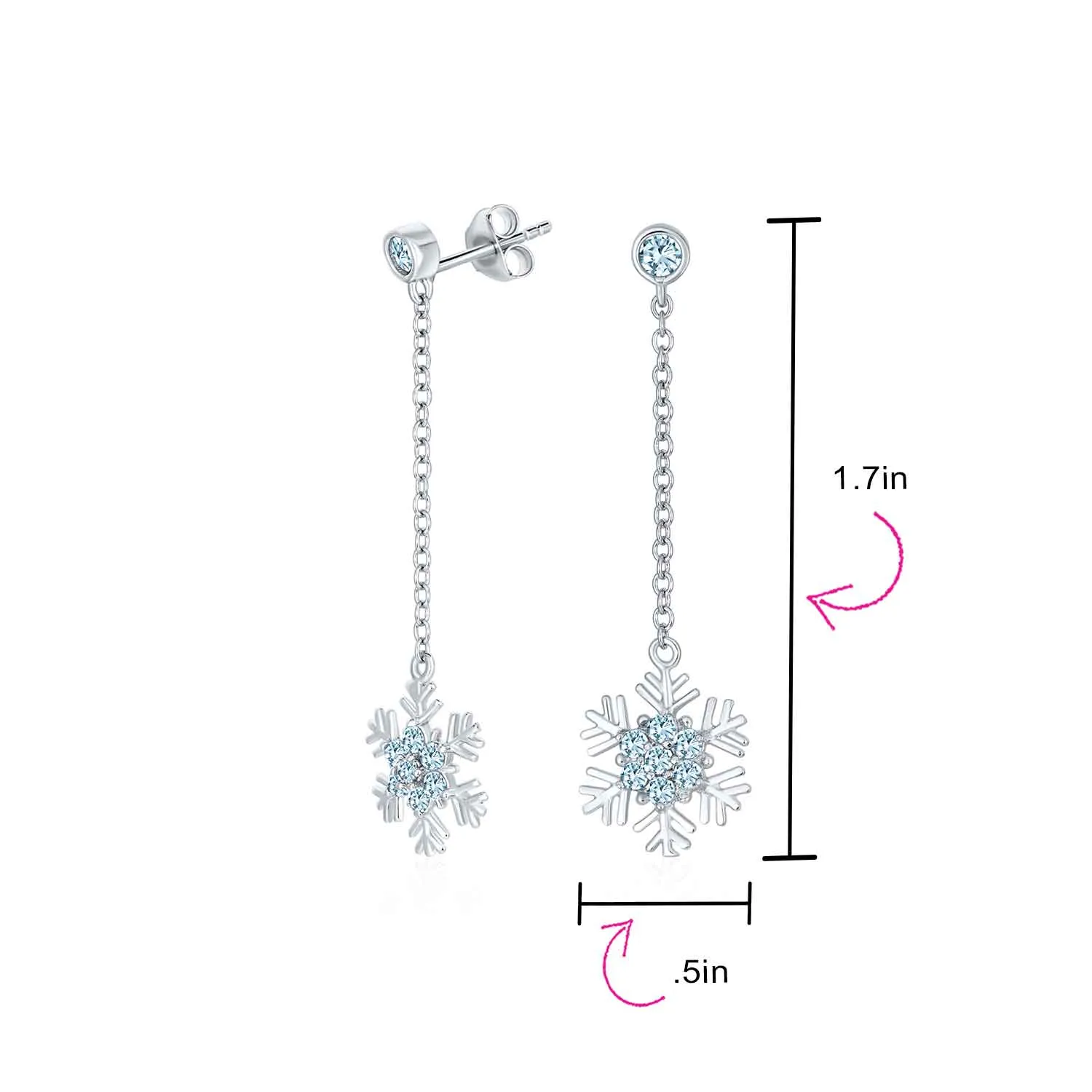 Winter Ice Blue Cubic Zirconia Snowflake Dangle Chandelier Earrings Sterling Silver