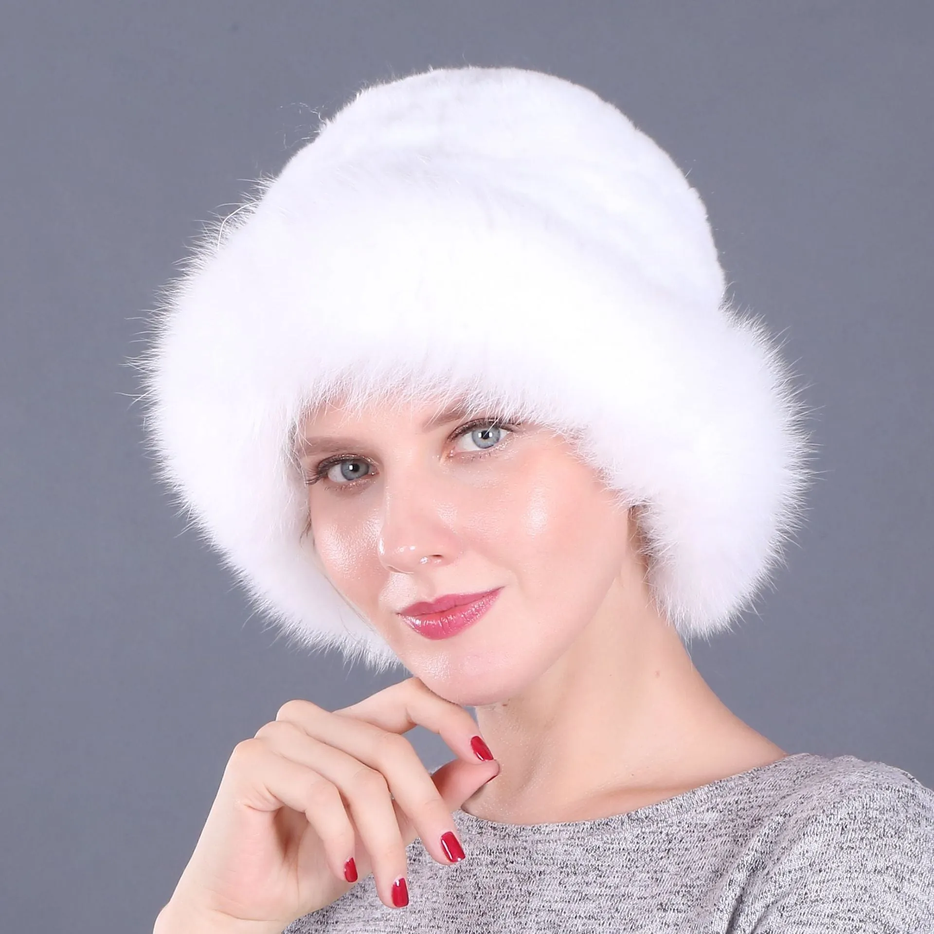 Winter warm fox fur hat Rex rabbit fur knitted hat with fox brim