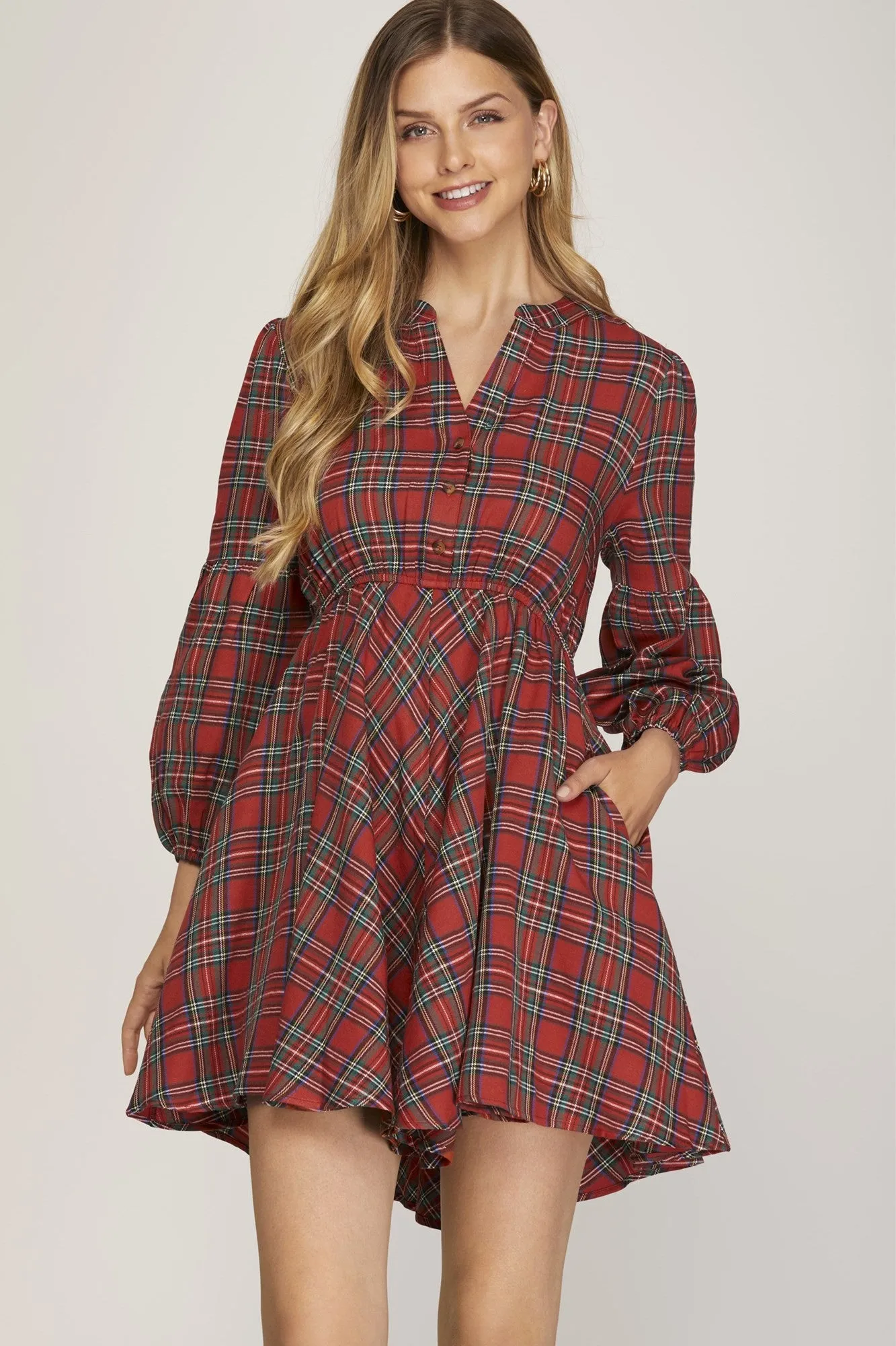 Winter Wishes Plaid Dress - Red