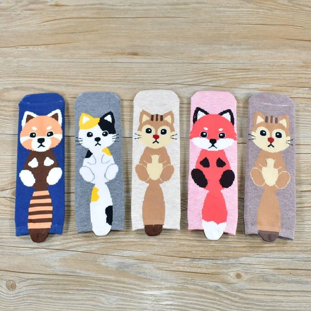 Women Cartoon Pug Kitten Print Pattern Cotton Socks