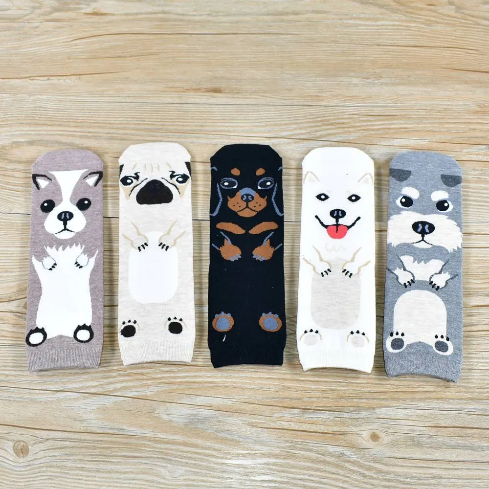 Women Cartoon Pug Kitten Print Pattern Cotton Socks