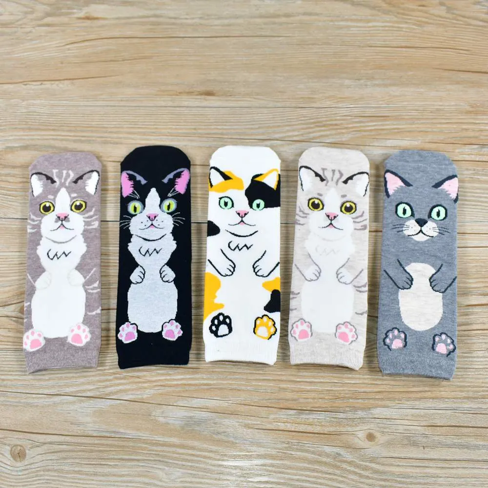 Women Cartoon Pug Kitten Print Pattern Cotton Socks