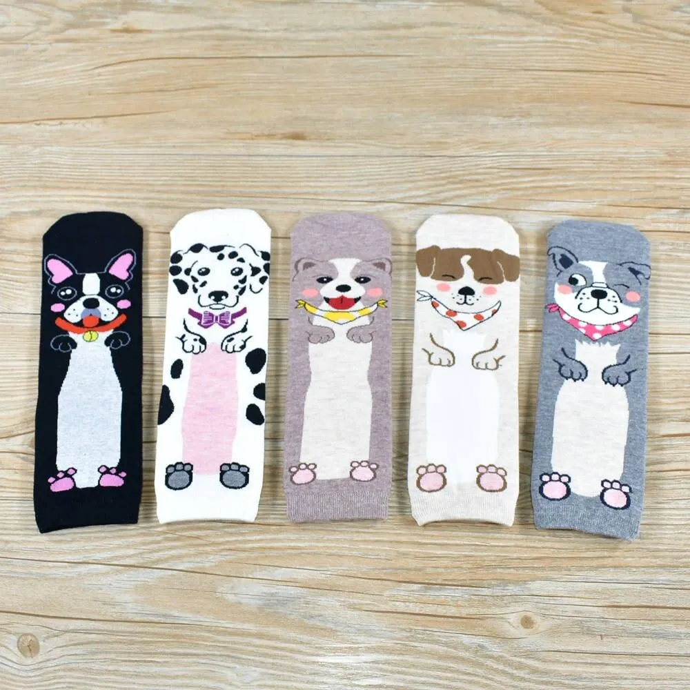 Women Cartoon Pug Kitten Print Pattern Cotton Socks