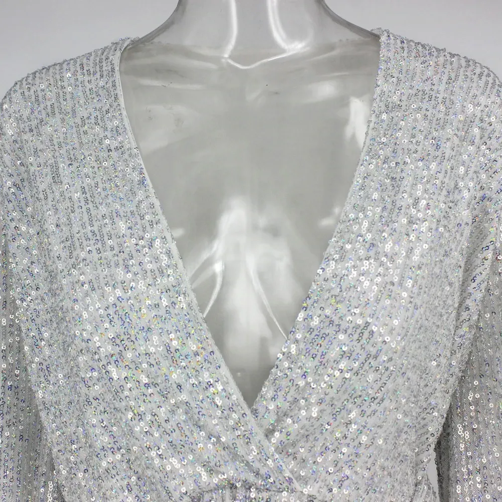 Women's Autumn A-Line V-Neck Sequin Mini Dress