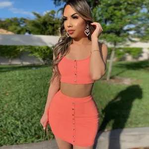 Women's Casual O-Neck Elastic Solid Two-Piece Dress