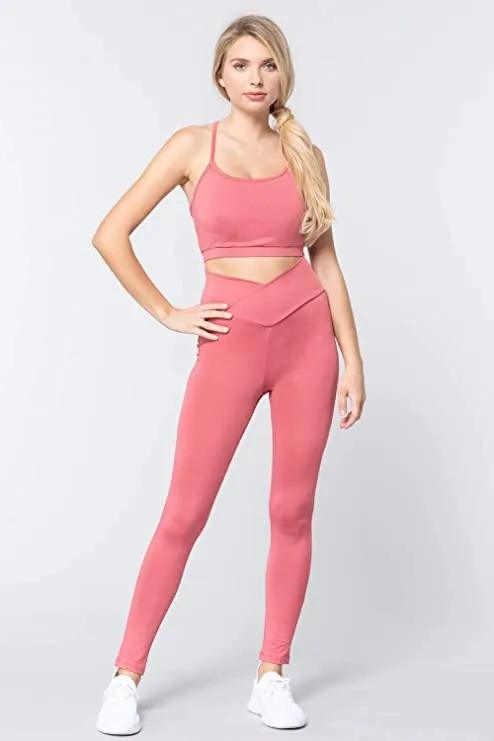 Women's Cross V Waist Band Althletic Workout Full Length Yoga Pants