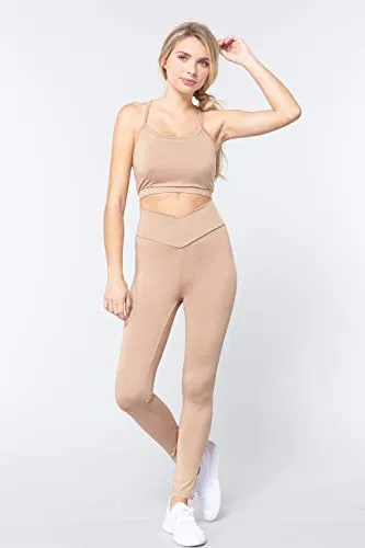 Women's Cross V Waist Band Althletic Workout Full Length Yoga Pants