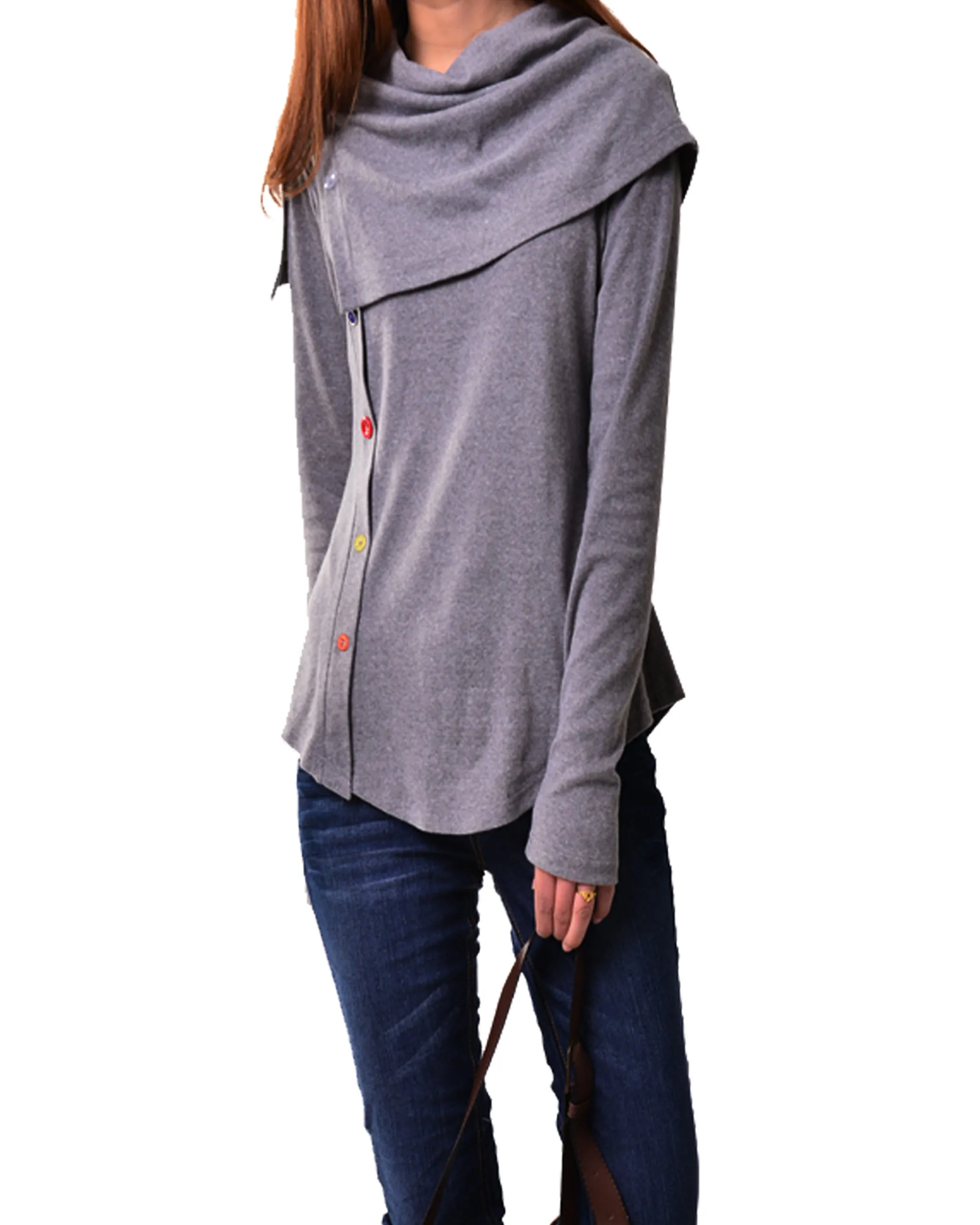 Women's long sleeve cotton top/bottoming shirt/ customized top/Asymmetric t-shirt(Y1018)