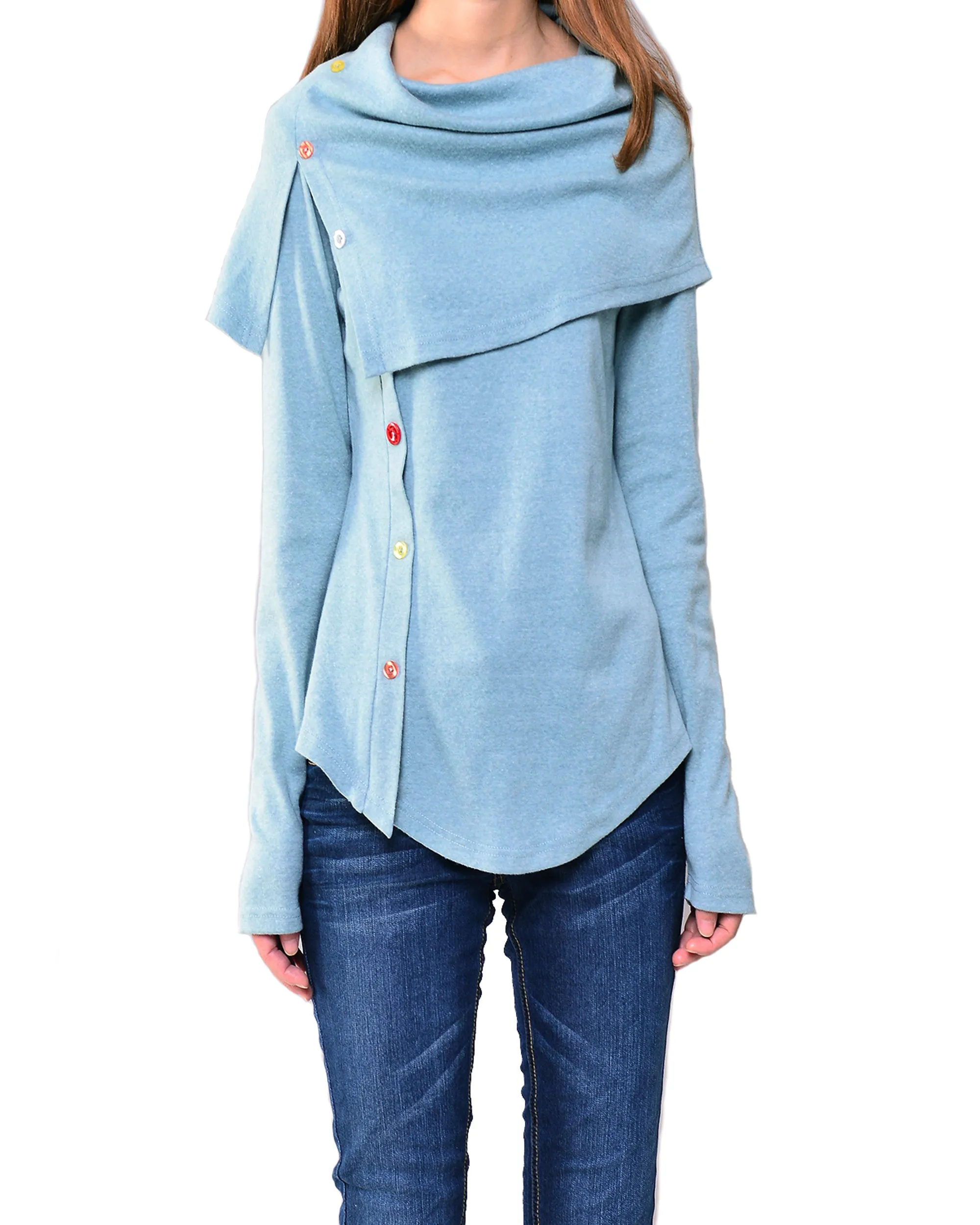 Women's long sleeve cotton top/bottoming shirt/ customized top/Asymmetric t-shirt(Y1018)