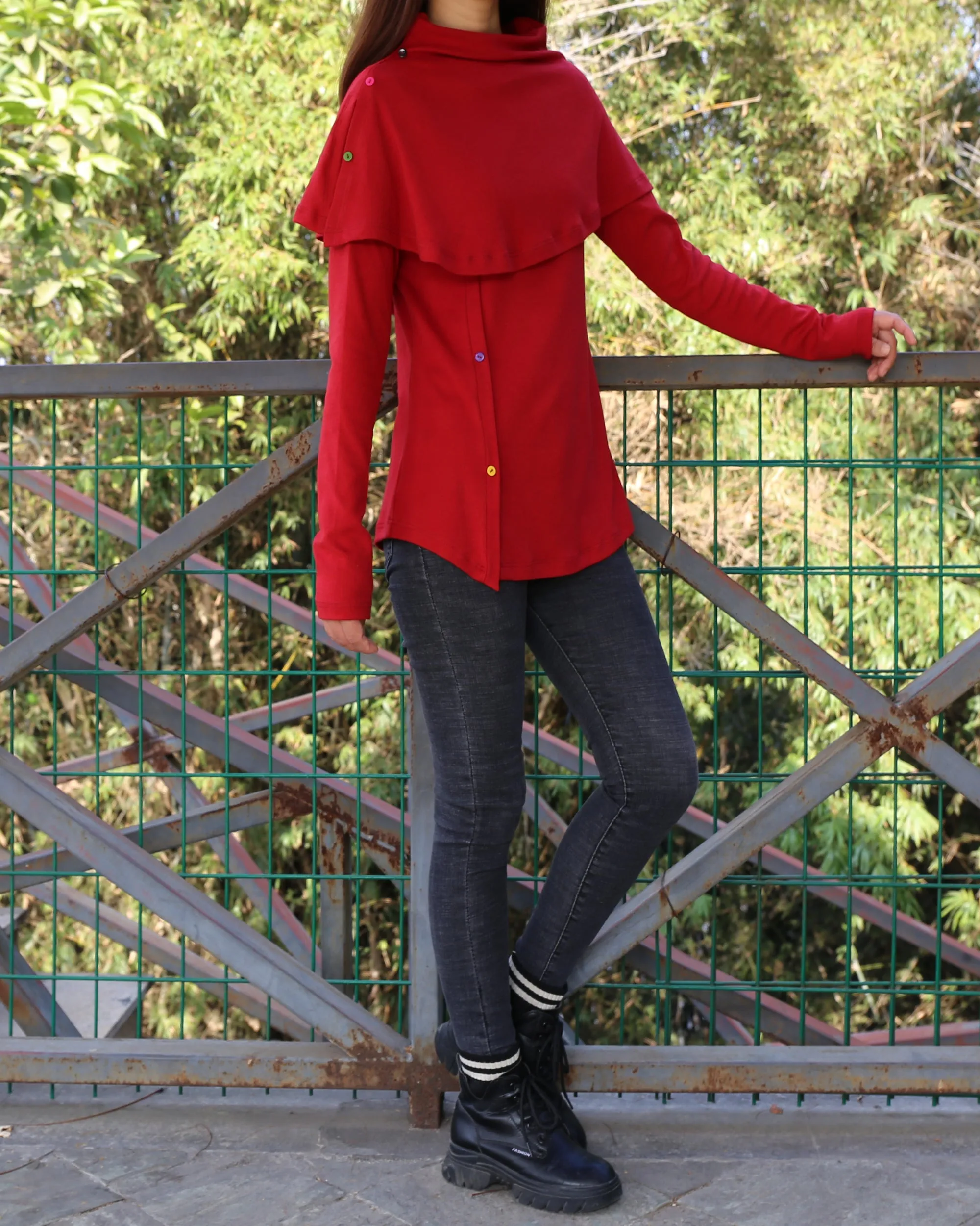 Women's long sleeve cotton top/bottoming shirt/ customized top/Asymmetric t-shirt(Y1018)
